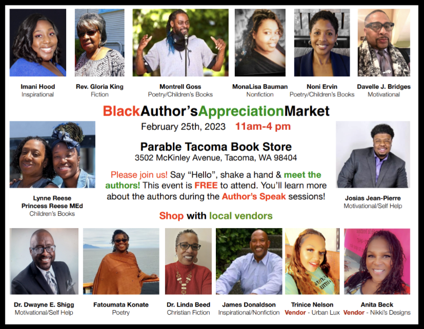 Black Author's Appreciation Market FEB 25, 2023 11am-4pm @ Parable Tacoma